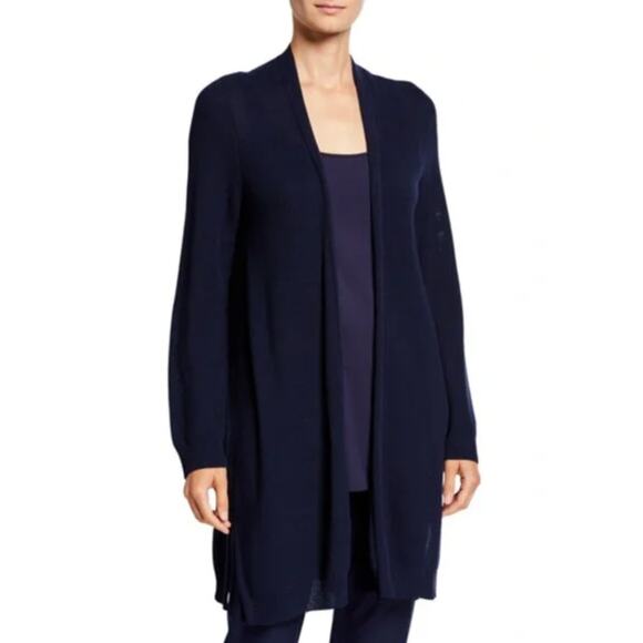 EILEEN FISHER Simple Textured Stitch open Cardigan Midnight Blue Size XS - Picture 1 of 10